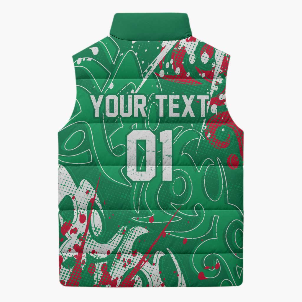 Personalized South Sydney Rabbitohs Rugby Sleeveless Puffer Jacket Urban Street Graffiti Style - Distressed Splatter Elements
