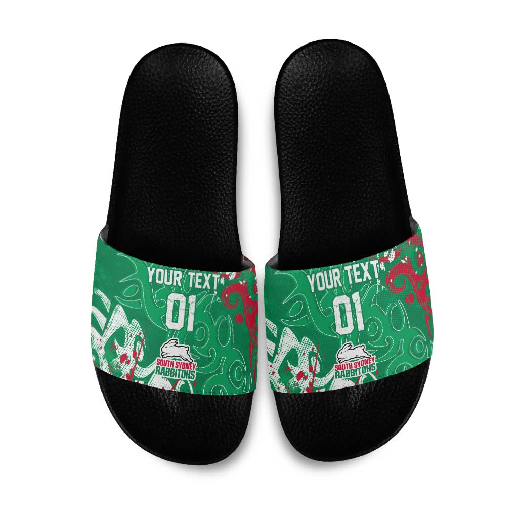 Personalized South Sydney Rabbitohs Rugby Slide Sandals Urban Street Graffiti Style - Distressed Splatter Elements