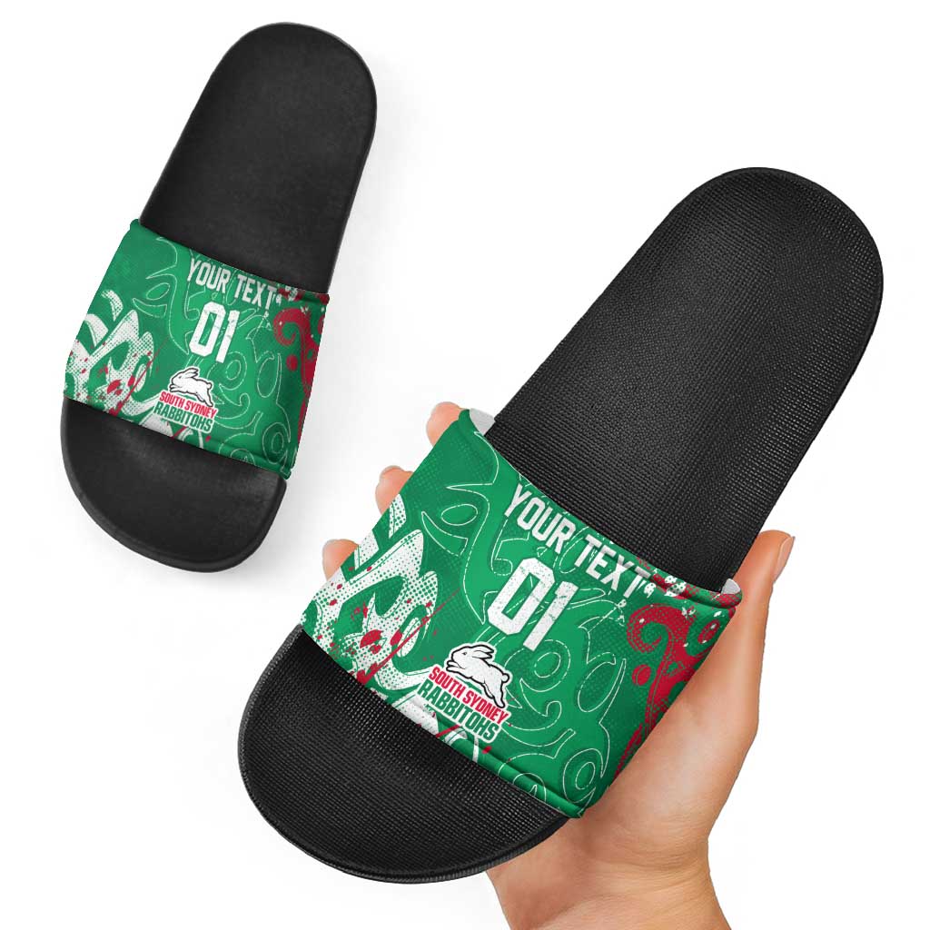 Personalized South Sydney Rabbitohs Rugby Slide Sandals Urban Street Graffiti Style - Distressed Splatter Elements