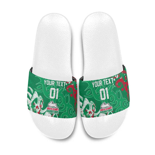 Personalized South Sydney Rabbitohs Rugby Slide Sandals Urban Street Graffiti Style - Distressed Splatter Elements