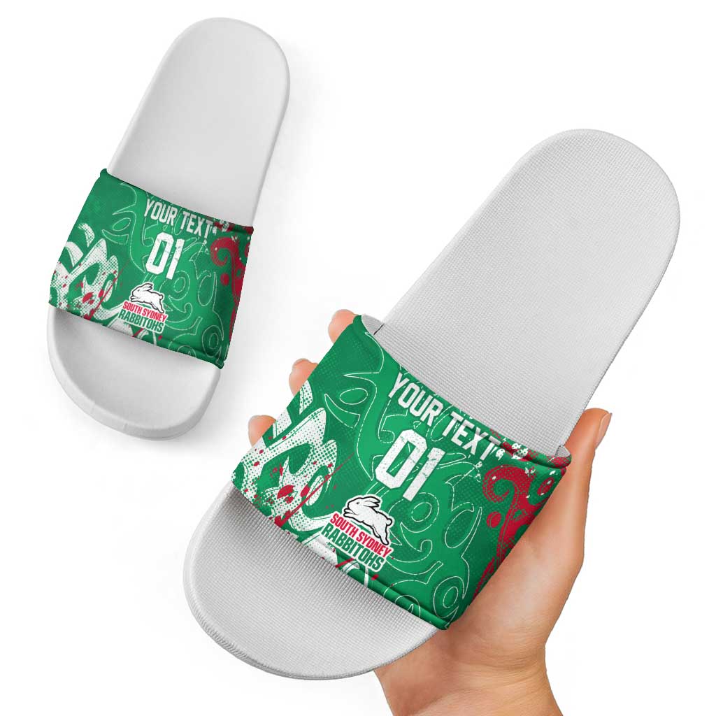 Personalized South Sydney Rabbitohs Rugby Slide Sandals Urban Street Graffiti Style - Distressed Splatter Elements