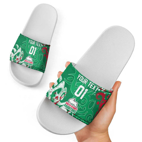 Personalized South Sydney Rabbitohs Rugby Slide Sandals Urban Street Graffiti Style - Distressed Splatter Elements