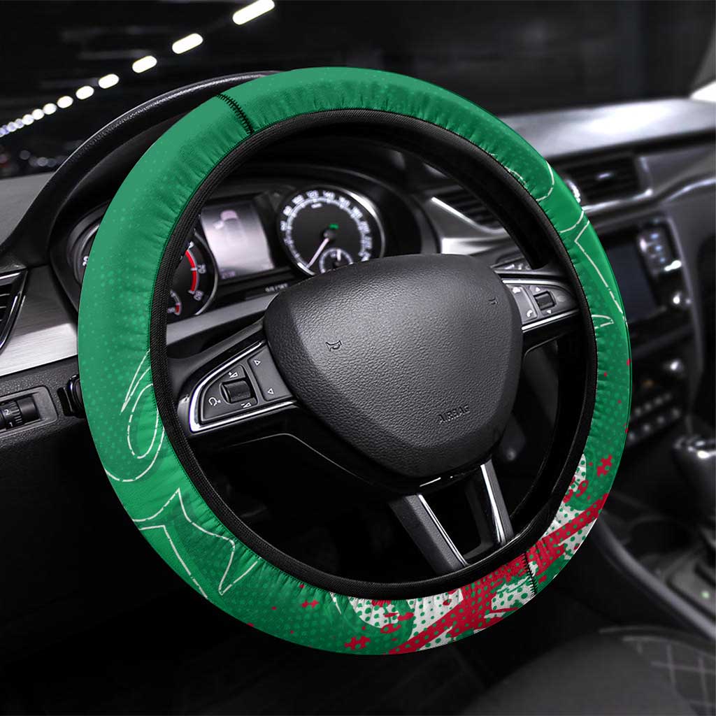 South Sydney Rabbitohs Rugby Steering Wheel Cover Urban Street Graffiti Style - Distressed Splatter Elements