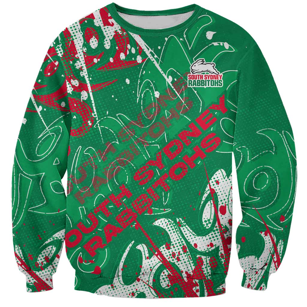 Personalized South Sydney Rabbitohs Rugby Sweatshirt Urban Street Graffiti Style - Distressed Splatter Elements