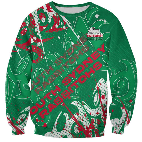Personalized South Sydney Rabbitohs Rugby Sweatshirt Urban Street Graffiti Style - Distressed Splatter Elements