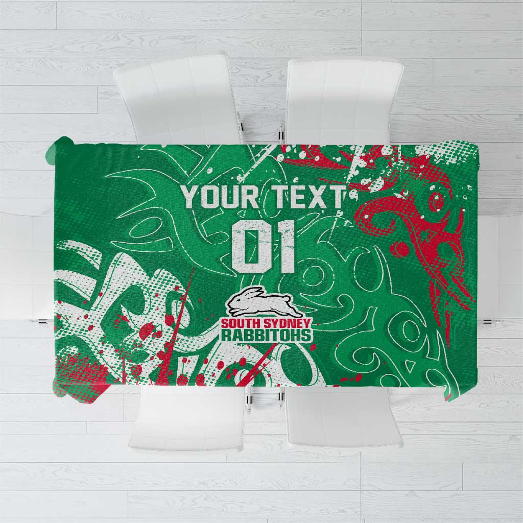 Personalized South Sydney Rabbitohs Rugby Tablecloth Urban Street Graffiti Style - Distressed Splatter Elements