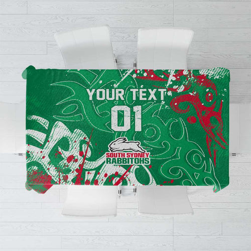 Personalized South Sydney Rabbitohs Rugby Tablecloth Urban Street Graffiti Style - Distressed Splatter Elements