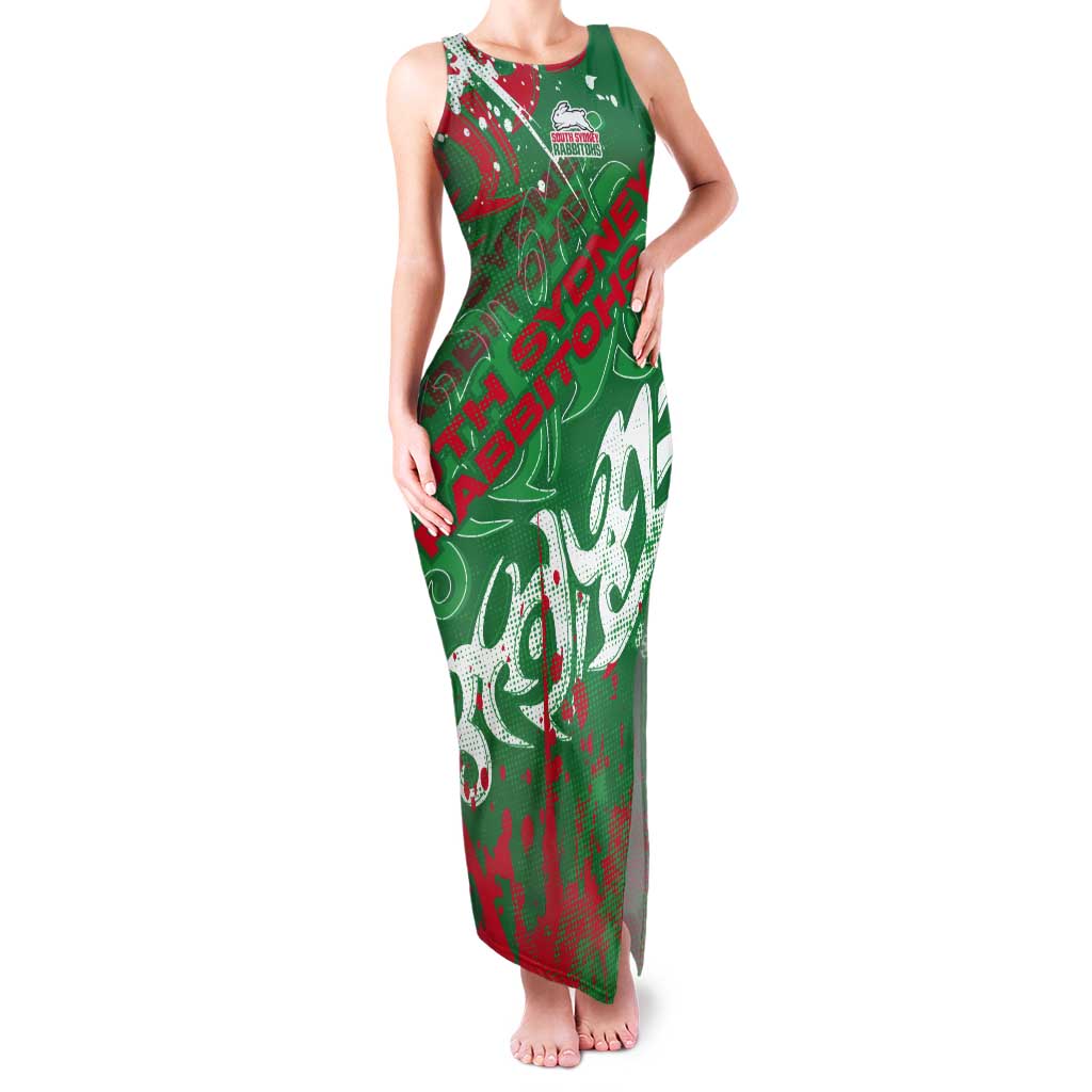 Personalized South Sydney Rabbitohs Rugby Tank Maxi Dress Urban Street Graffiti Style - Distressed Splatter Elements