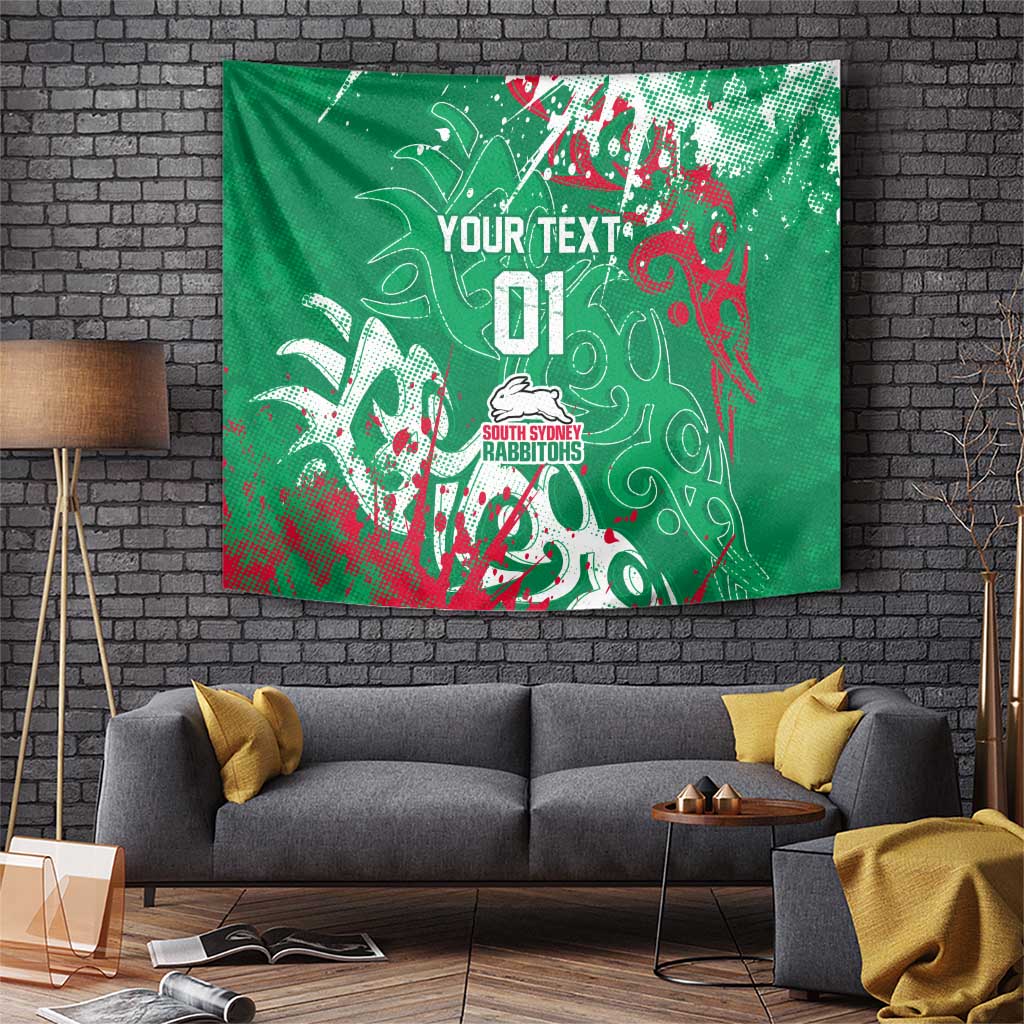 Personalized South Sydney Rabbitohs Rugby Tapestry Urban Street Graffiti Style - Distressed Splatter Elements
