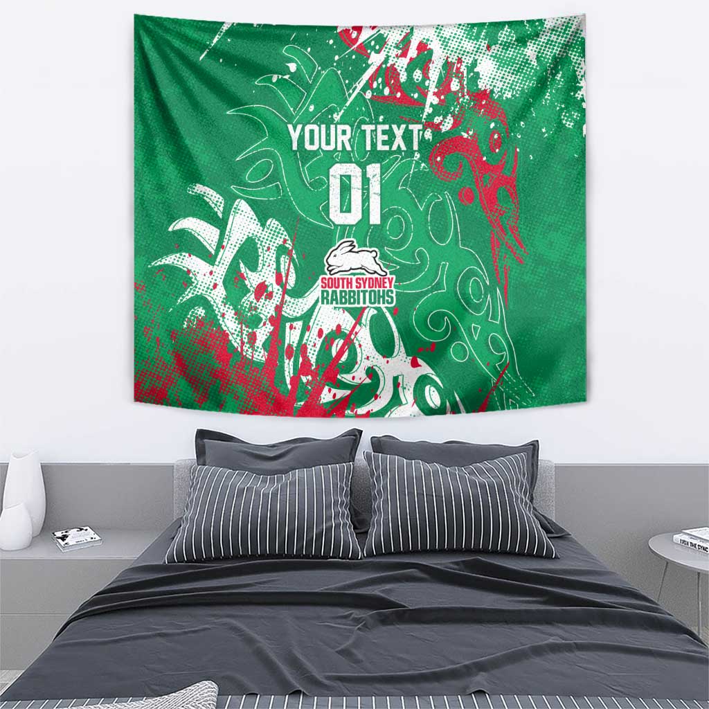 Personalized South Sydney Rabbitohs Rugby Tapestry Urban Street Graffiti Style - Distressed Splatter Elements