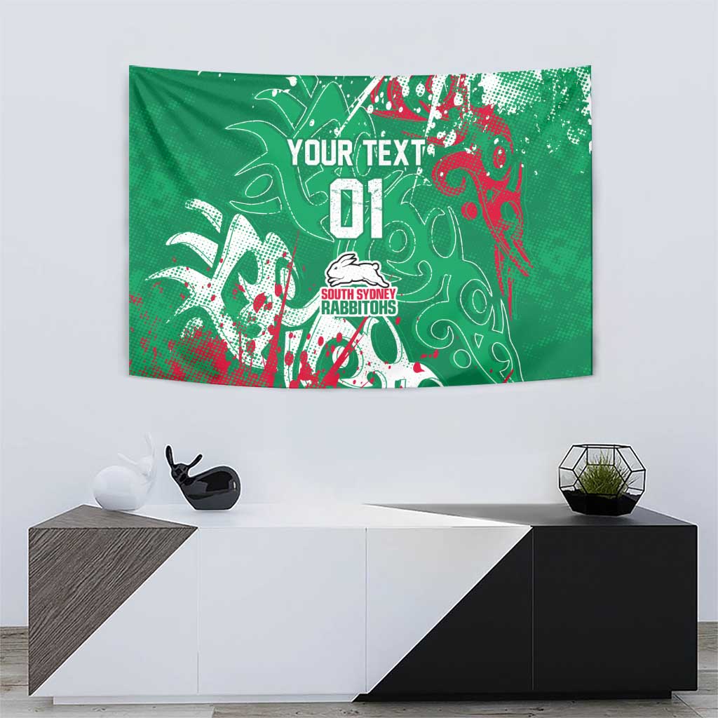 Personalized South Sydney Rabbitohs Rugby Tapestry Urban Street Graffiti Style - Distressed Splatter Elements