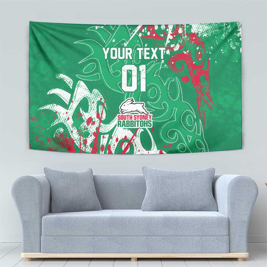 Personalized South Sydney Rabbitohs Rugby Tapestry Urban Street Graffiti Style - Distressed Splatter Elements