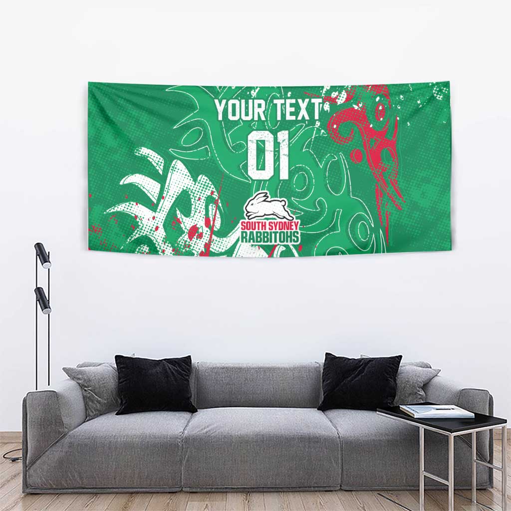 Personalized South Sydney Rabbitohs Rugby Tapestry Urban Street Graffiti Style - Distressed Splatter Elements