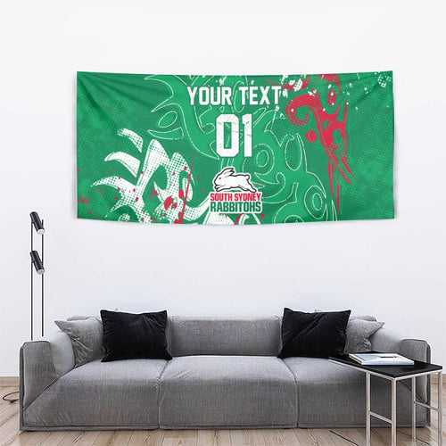 Personalized South Sydney Rabbitohs Rugby Tapestry Urban Street Graffiti Style - Distressed Splatter Elements