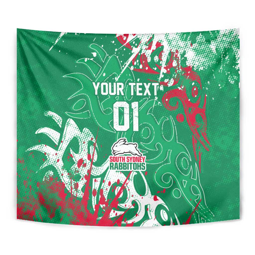 Personalized South Sydney Rabbitohs Rugby Tapestry Urban Street Graffiti Style - Distressed Splatter Elements
