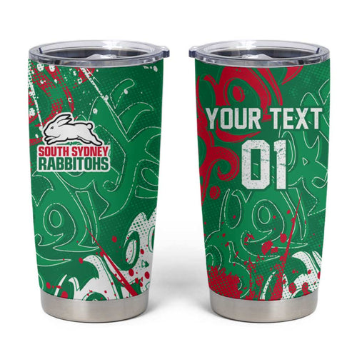 Personalized South Sydney Rabbitohs Rugby Tumbler Cup Urban Street Graffiti Style - Distressed Splatter Elements