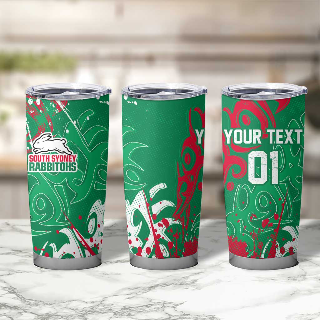 Personalized South Sydney Rabbitohs Rugby Tumbler Cup Urban Street Graffiti Style - Distressed Splatter Elements