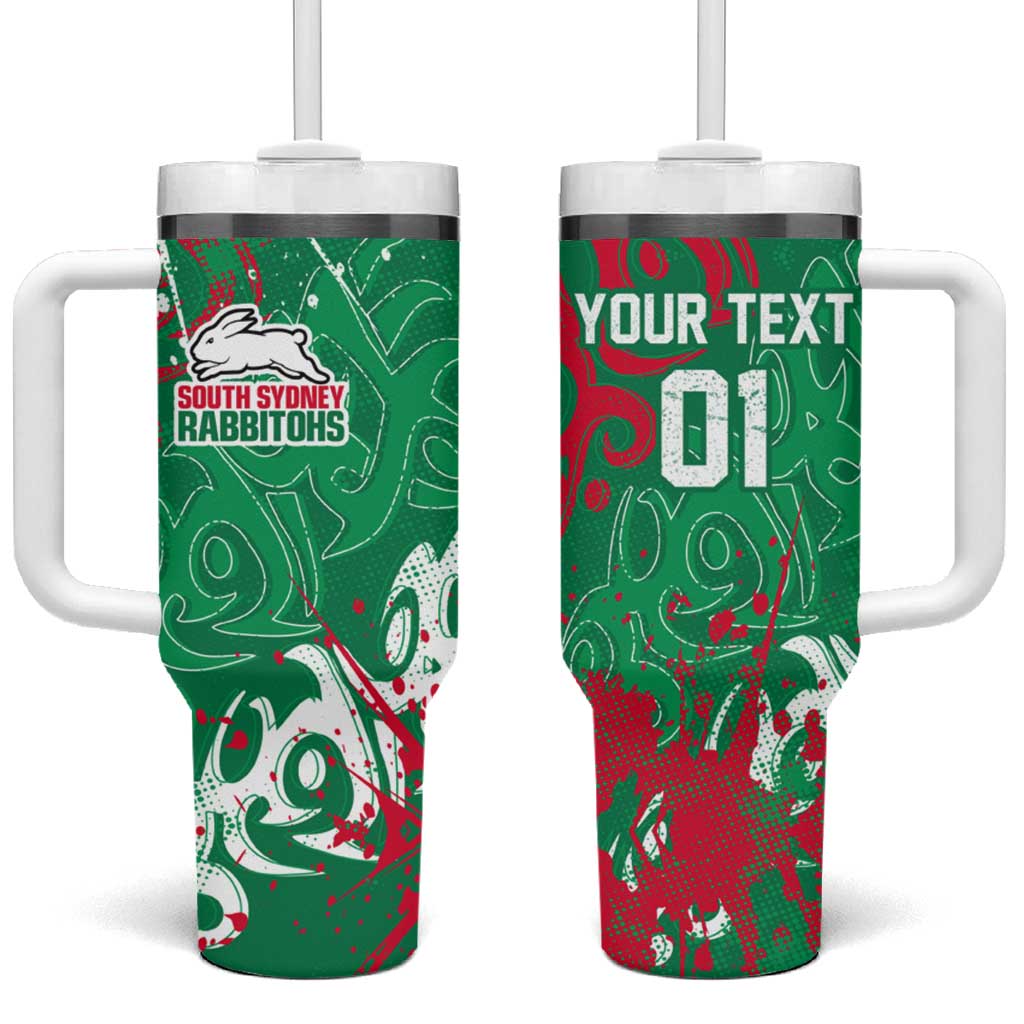 Personalized South Sydney Rabbitohs Rugby Tumbler With Handle Urban Street Graffiti Style - Distressed Splatter Elements