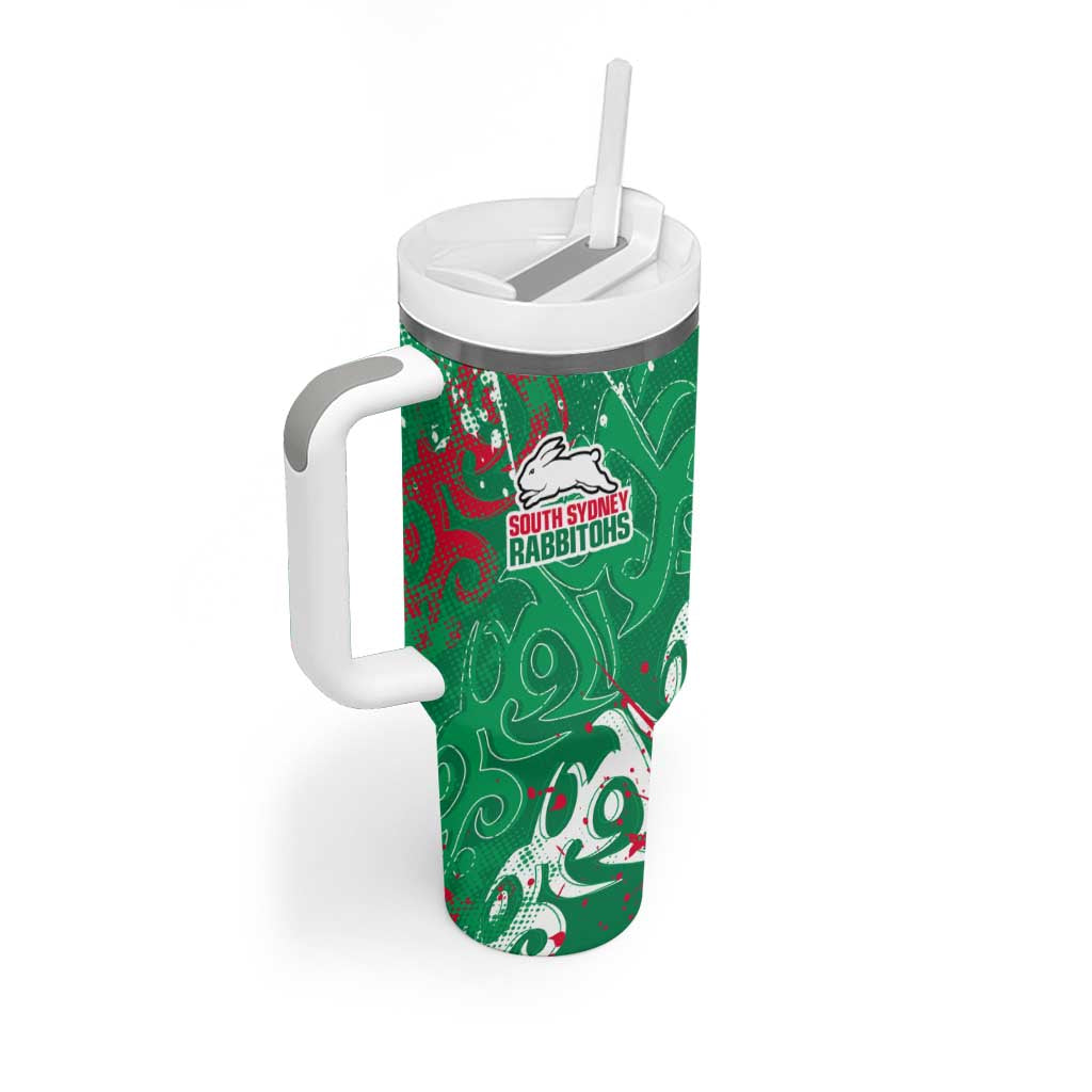 Personalized South Sydney Rabbitohs Rugby Tumbler With Handle Urban Street Graffiti Style - Distressed Splatter Elements