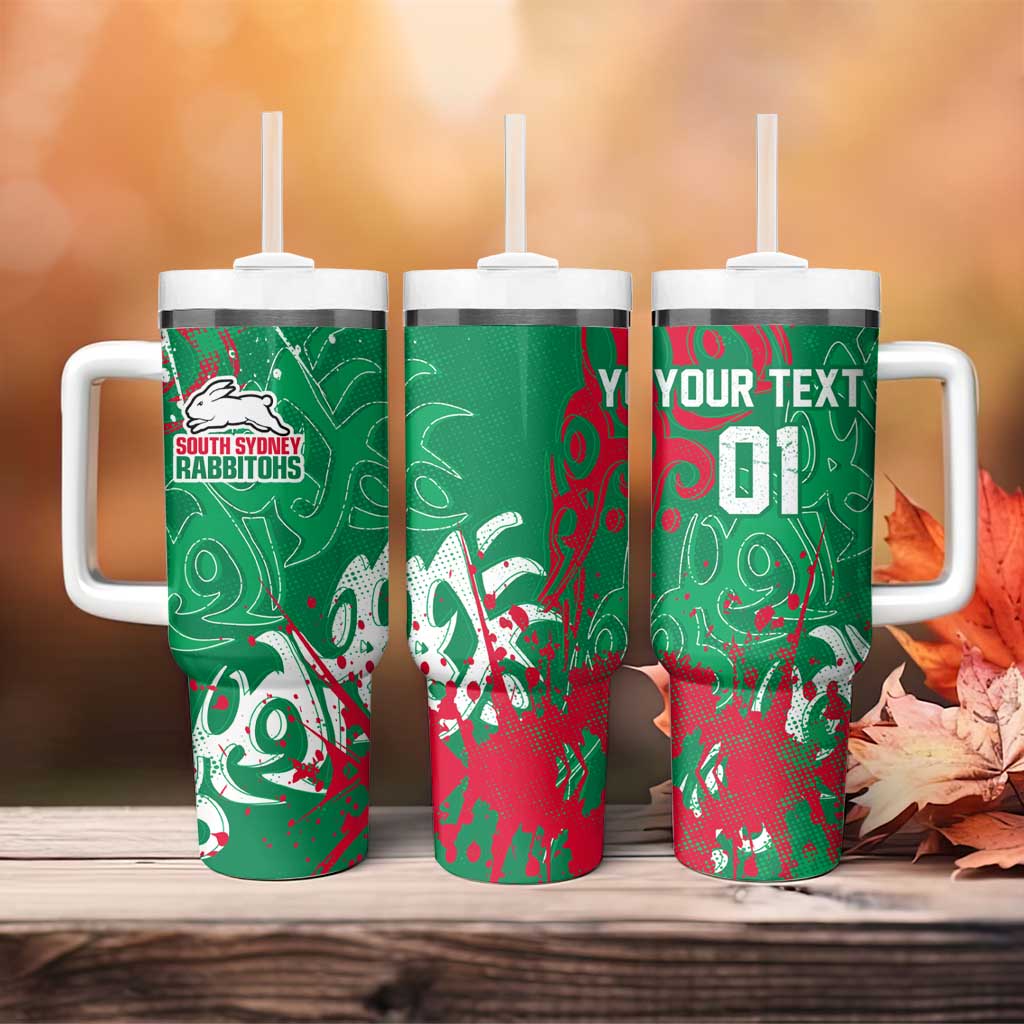Personalized South Sydney Rabbitohs Rugby Tumbler With Handle Urban Street Graffiti Style - Distressed Splatter Elements