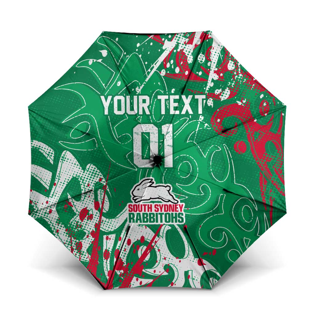 Personalized South Sydney Rabbitohs Rugby Umbrella Urban Street Graffiti Style - Distressed Splatter Elements