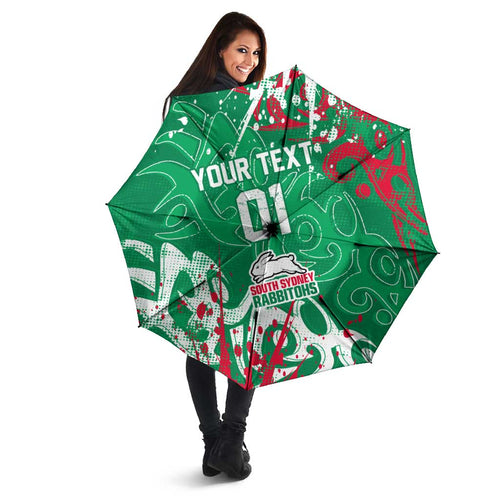 Personalized South Sydney Rabbitohs Rugby Umbrella Urban Street Graffiti Style - Distressed Splatter Elements
