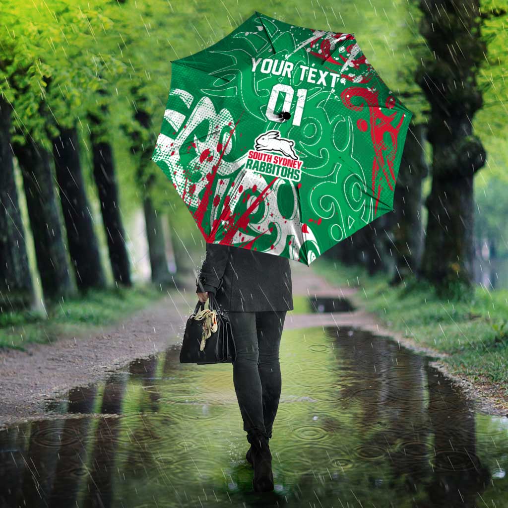Personalized South Sydney Rabbitohs Rugby Umbrella Urban Street Graffiti Style - Distressed Splatter Elements