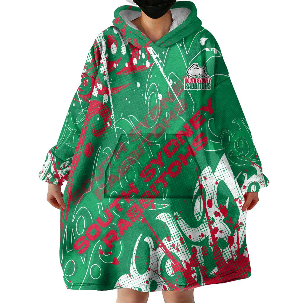 Personalized South Sydney Rabbitohs Rugby Wearable Blanket Hoodie Urban Street Graffiti Style - Distressed Splatter Elements