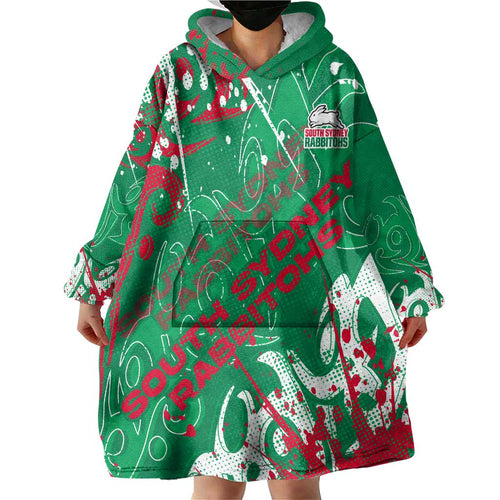 Personalized South Sydney Rabbitohs Rugby Wearable Blanket Hoodie Urban Street Graffiti Style - Distressed Splatter Elements