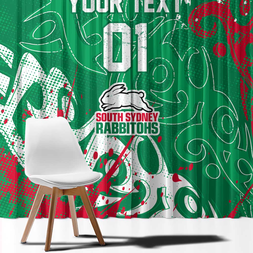 Personalized South Sydney Rabbitohs Rugby Window Curtain Urban Street Graffiti Style - Distressed Splatter Elements