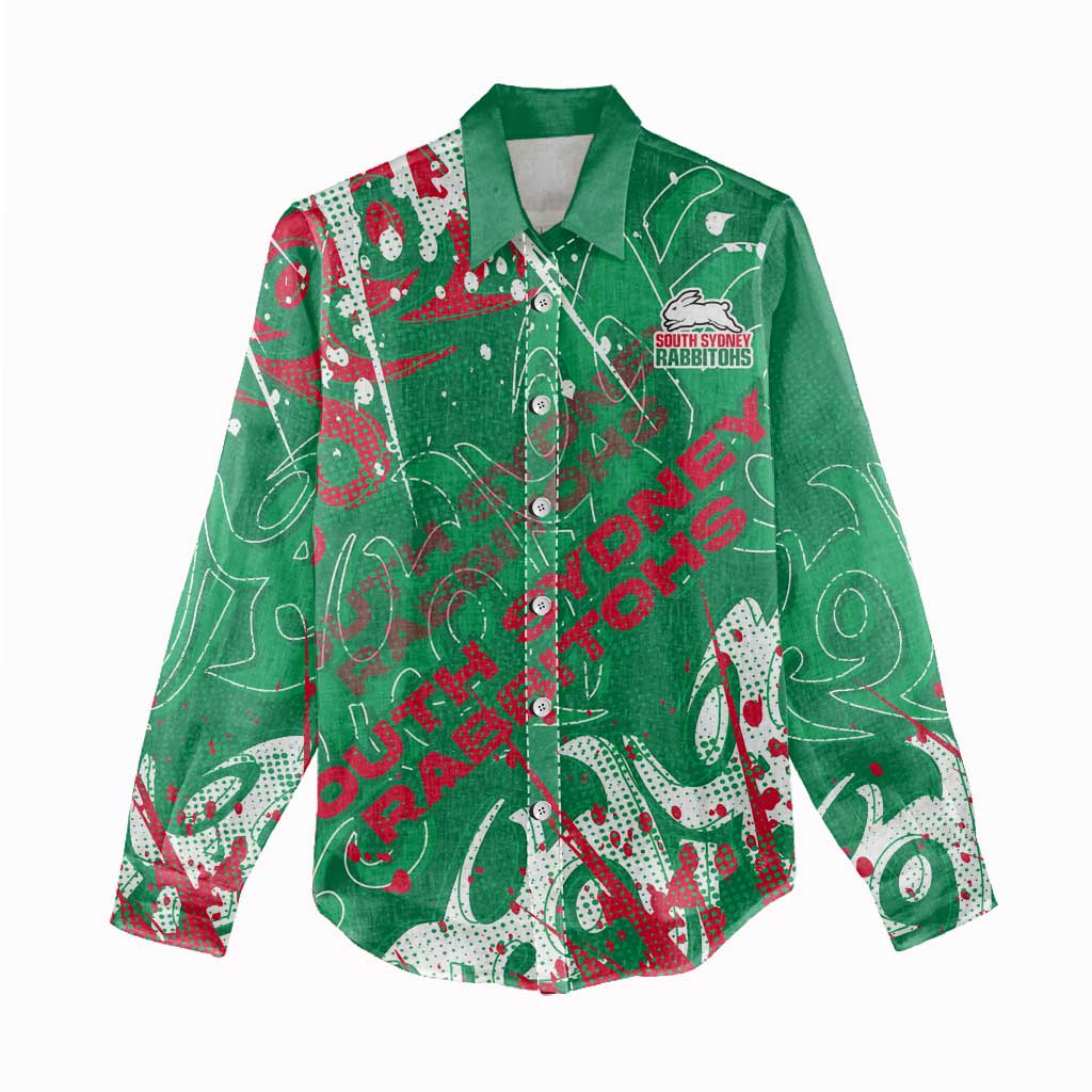 Personalized South Sydney Rabbitohs Rugby Women Casual Shirt Urban Street Graffiti Style - Distressed Splatter Elements