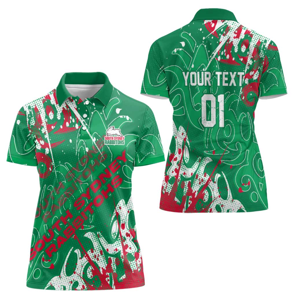 Personalized South Sydney Rabbitohs Rugby Women Polo Shirt Urban Street Graffiti Style - Distressed Splatter Elements