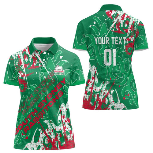 Personalized South Sydney Rabbitohs Rugby Women Polo Shirt Urban Street Graffiti Style - Distressed Splatter Elements