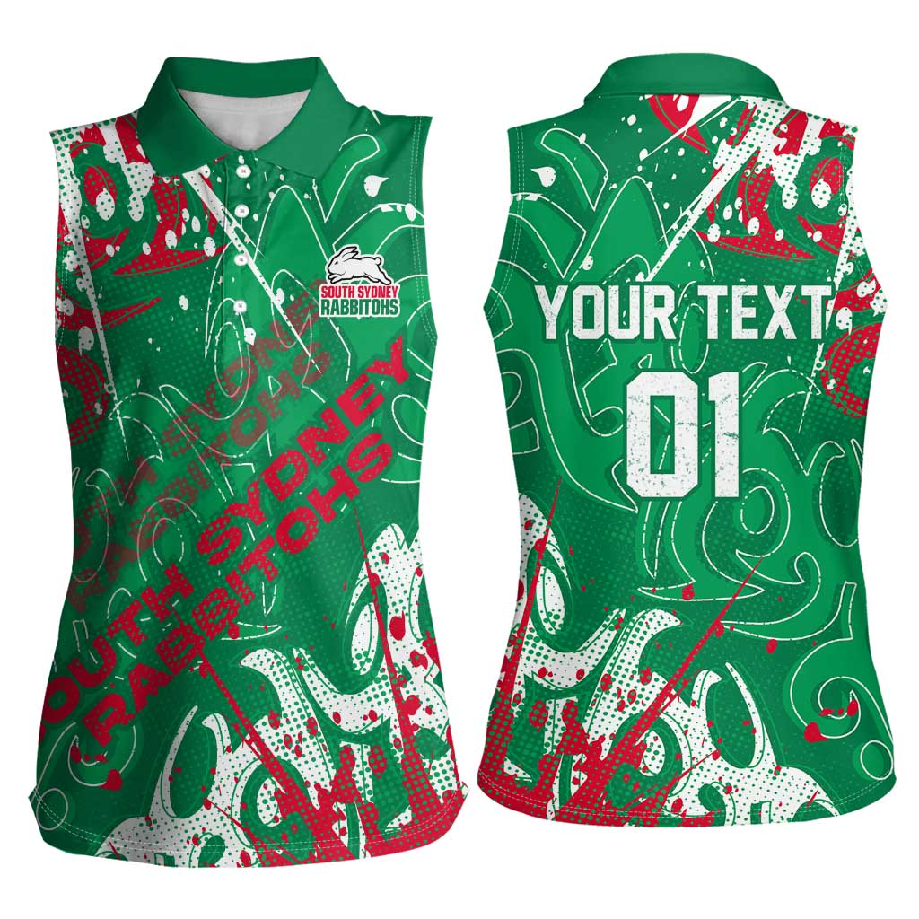 Personalized South Sydney Rabbitohs Rugby Women Sleeveless Polo Shirt Urban Street Graffiti Style - Distressed Splatter Elements
