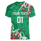 Personalized South Sydney Rabbitohs Rugby Women V-Neck T-Shirt Urban Street Graffiti Style - Distressed Splatter Elements