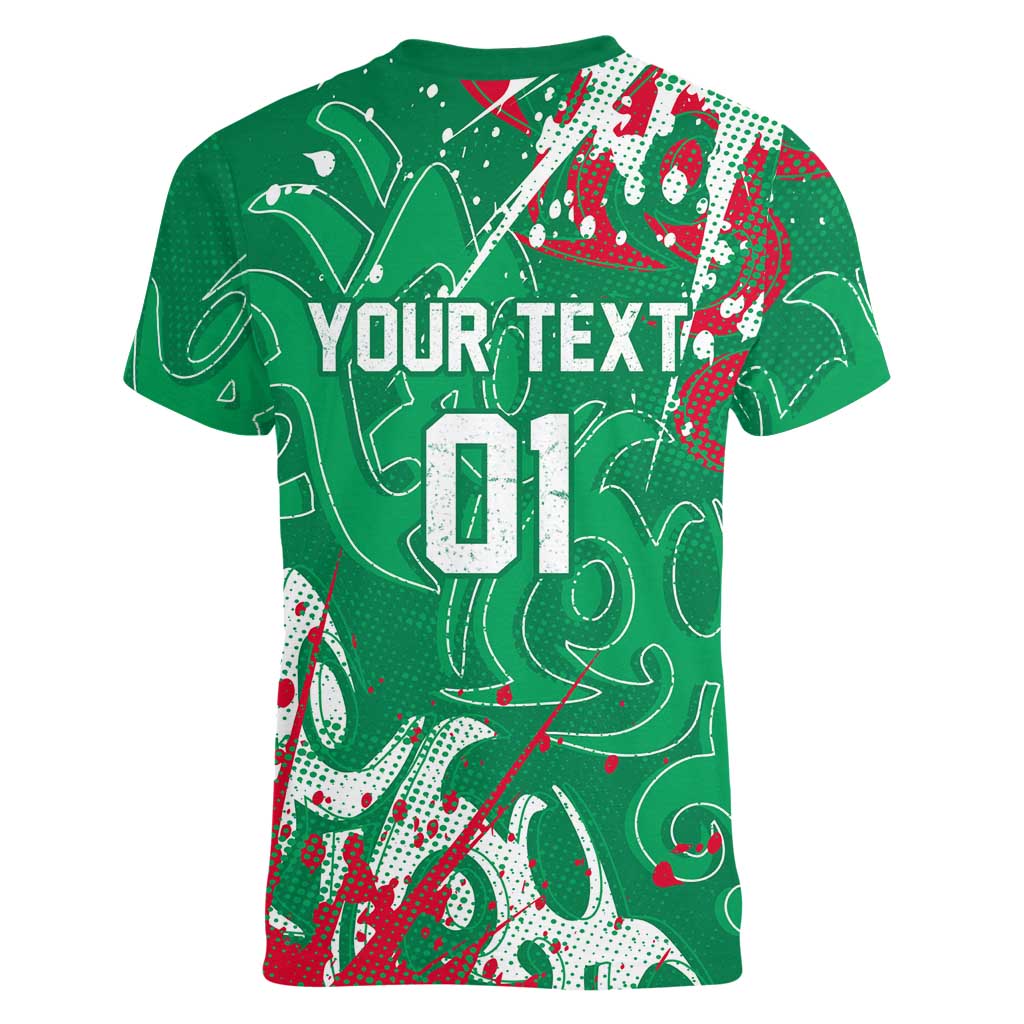 Personalized South Sydney Rabbitohs Rugby Women V-Neck T-Shirt Urban Street Graffiti Style - Distressed Splatter Elements