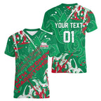 Personalized South Sydney Rabbitohs Rugby Women V-Neck T-Shirt Urban Street Graffiti Style - Distressed Splatter Elements