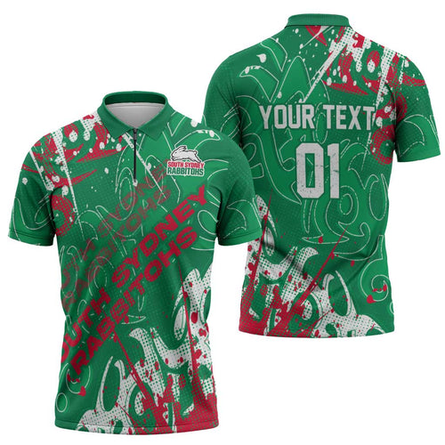 Personalized South Sydney Rabbitohs Rugby Zipper Polo Shirt Urban Street Graffiti Style - Distressed Splatter Elements