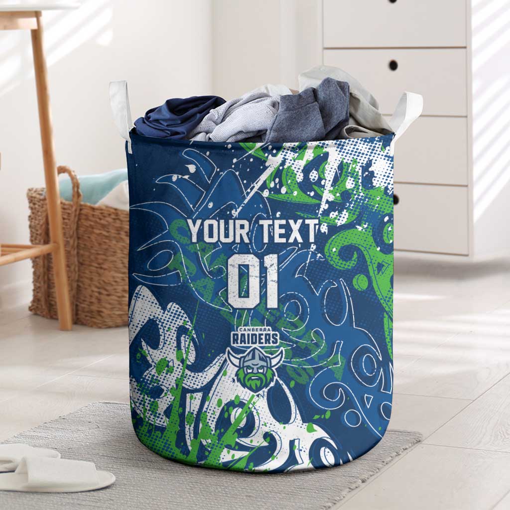 Personalized Canberra Raiders Rugby Laundry Basket Urban Street Graffiti Style - Distressed Splatter Elements