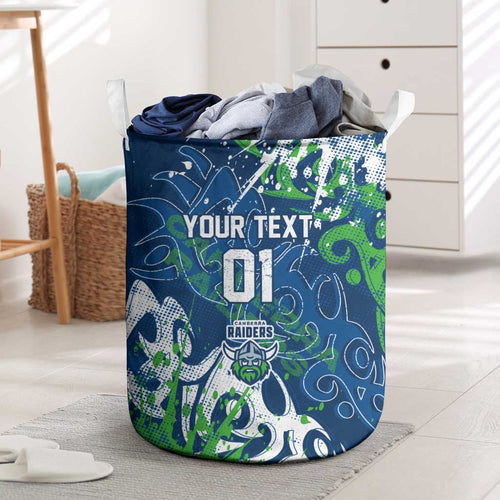 Personalized Canberra Raiders Rugby Laundry Basket Urban Street Graffiti Style - Distressed Splatter Elements
