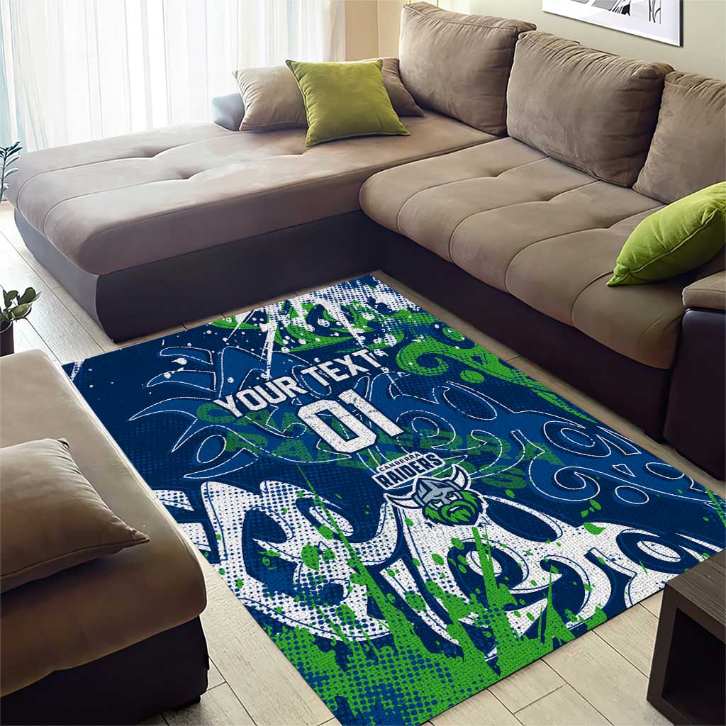 Personalized Canberra Raiders Rugby Area Rug Urban Street Graffiti Style - Distressed Splatter Elements