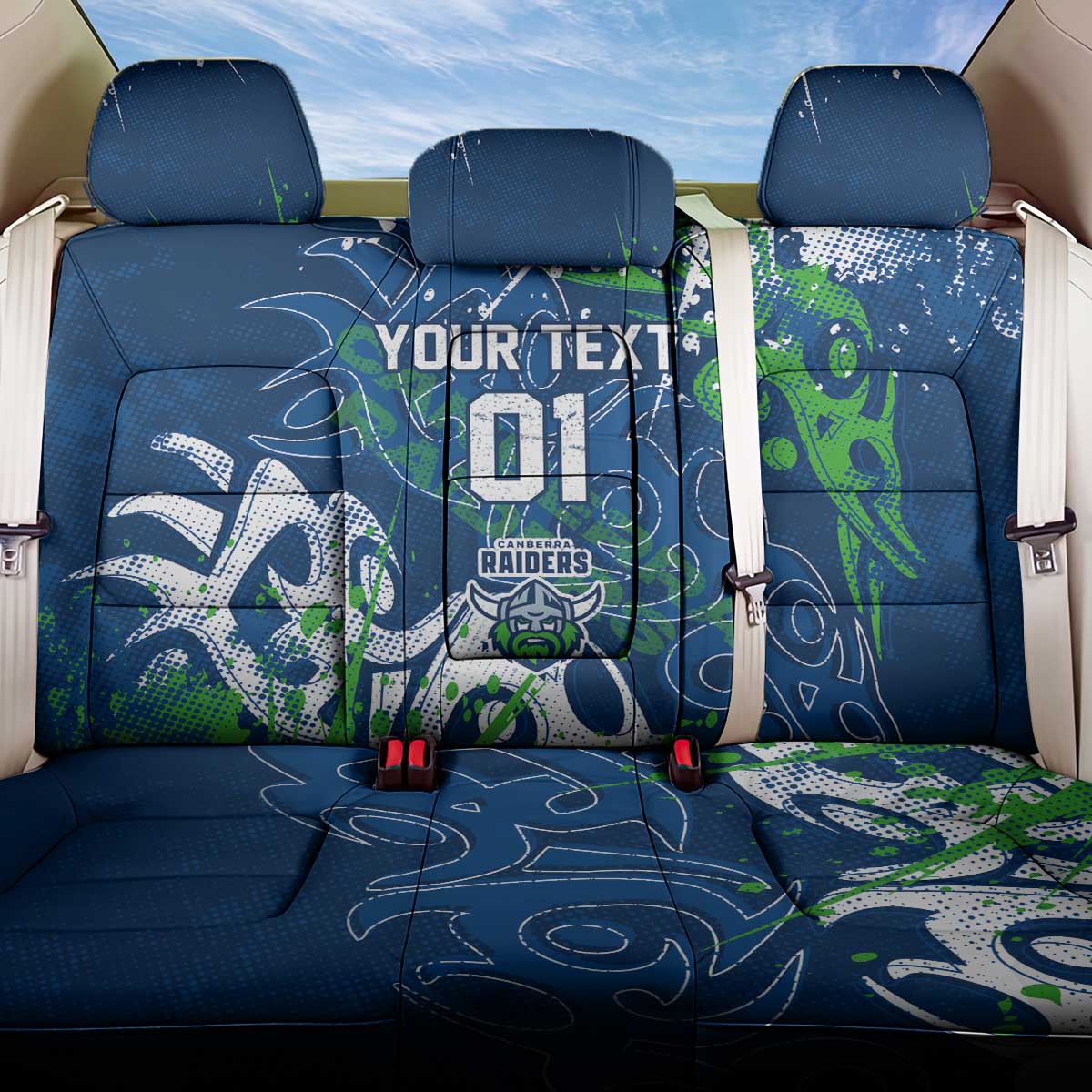 Personalized Canberra Raiders Rugby Back Car Seat Cover Urban Street Graffiti Style - Distressed Splatter Elements