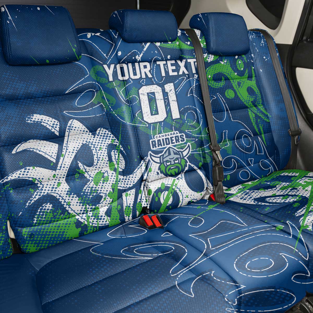 Personalized Canberra Raiders Rugby Back Car Seat Cover Urban Street Graffiti Style - Distressed Splatter Elements