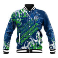 Personalized Canberra Raiders Rugby Baseball Jacket Urban Street Graffiti Style - Distressed Splatter Elements