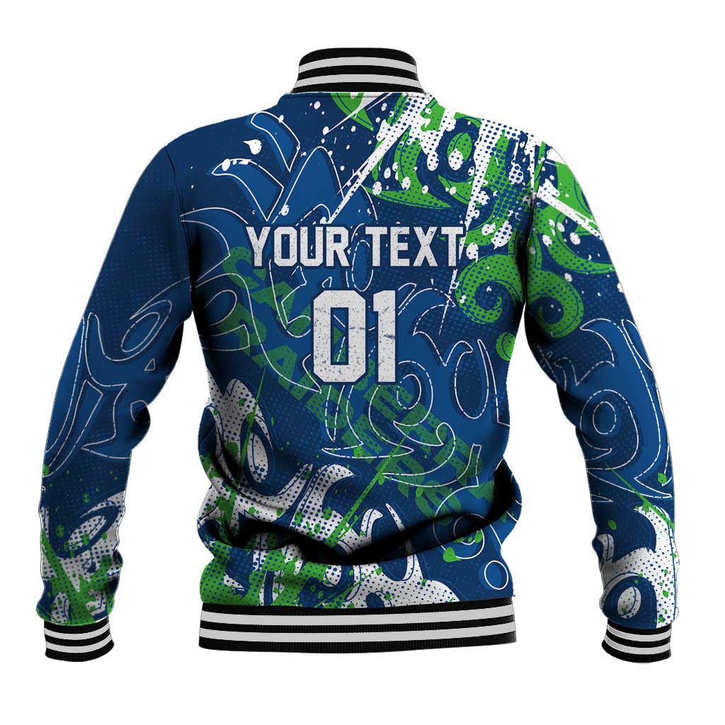 Personalized Canberra Raiders Rugby Baseball Jacket Urban Street Graffiti Style - Distressed Splatter Elements