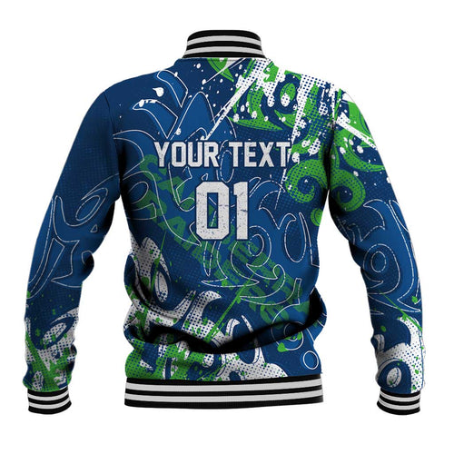 Personalized Canberra Raiders Rugby Baseball Jacket Urban Street Graffiti Style - Distressed Splatter Elements