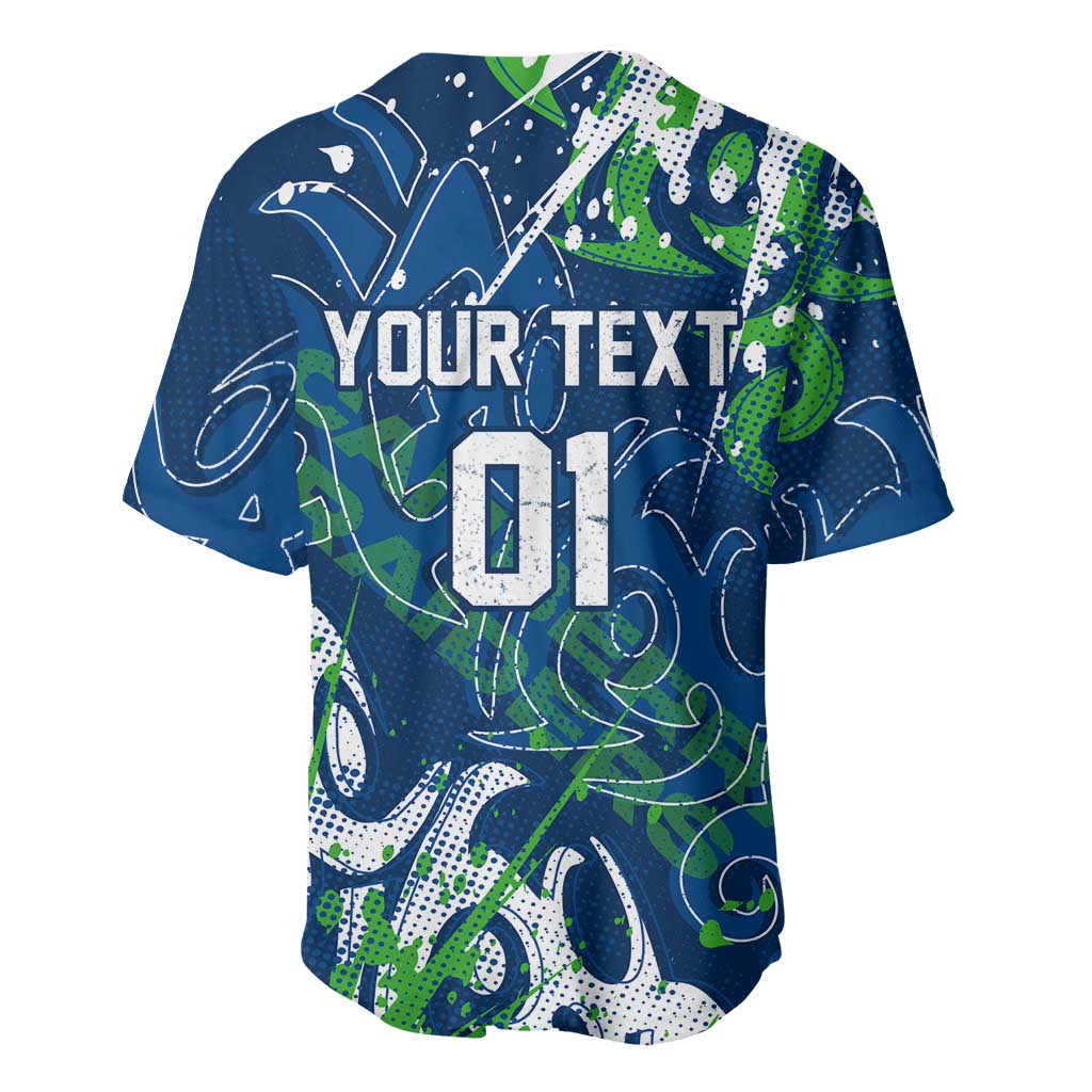Personalized Canberra Raiders Rugby Baseball Jersey Urban Street Graffiti Style - Distressed Splatter Elements