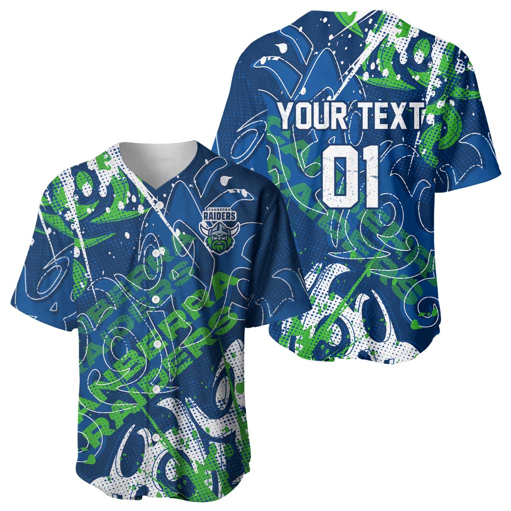 Personalized Canberra Raiders Rugby Baseball Jersey Urban Street Graffiti Style - Distressed Splatter Elements