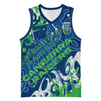 Personalized Canberra Raiders Rugby Basketball Jersey Urban Street Graffiti Style - Distressed Splatter Elements
