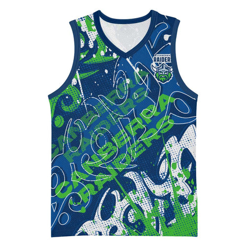 Personalized Canberra Raiders Rugby Basketball Jersey Urban Street Graffiti Style - Distressed Splatter Elements